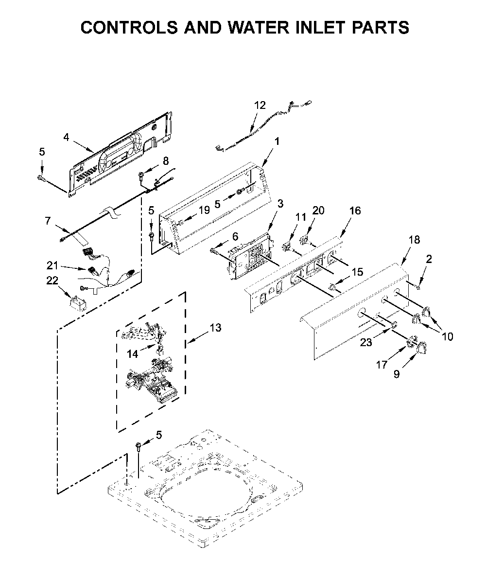 Controls and water inlet parts Diagram and Parts List for  Maytag Washer