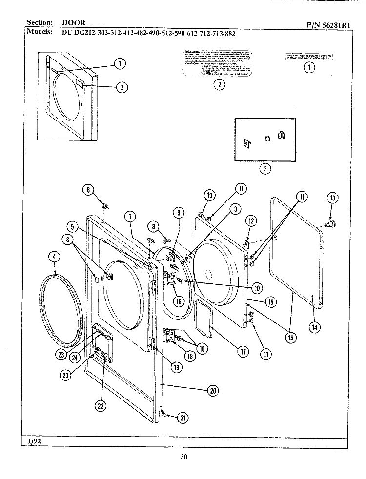 DOOR Diagram and Parts List for  Maytag Dryer