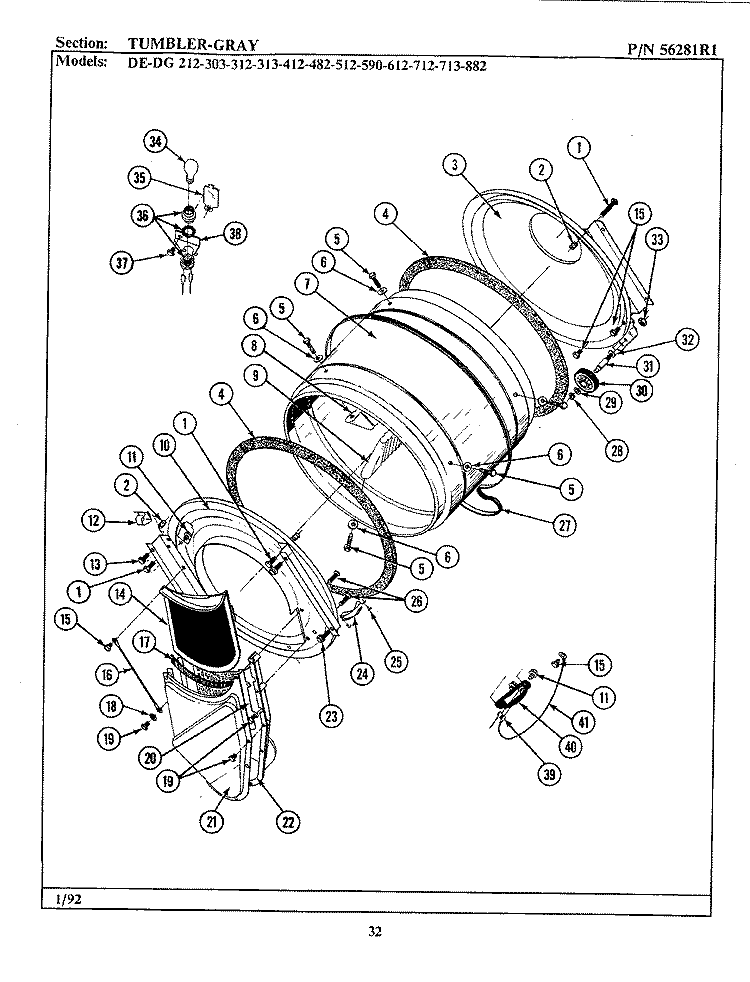 TUMBLER - GRAY Diagram and Parts List for  Maytag Dryer