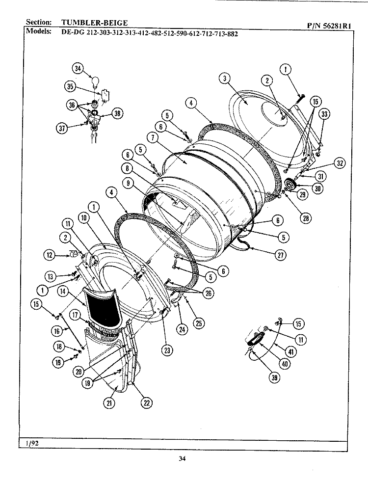 TUMBLER - BEIGE Diagram and Parts List for  Maytag Dryer