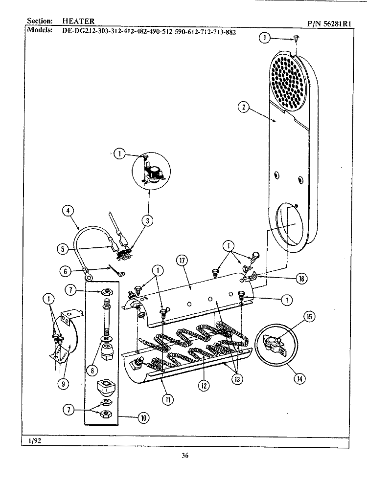 HEATER Diagram and Parts List for  Maytag Dryer