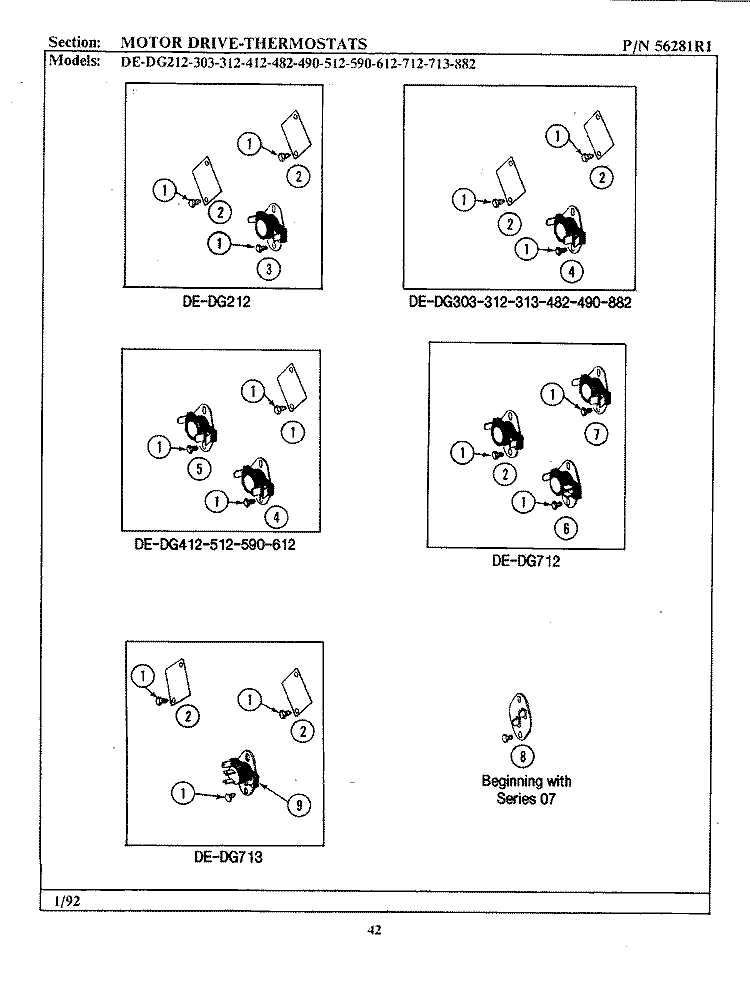 MOTOR DRIVE - THERMOSTATS Diagram and Parts List for  Maytag Dryer