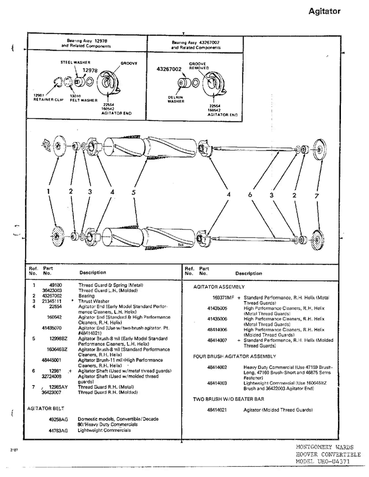 Agitator Assembly Diagram and Parts List for U4119  Hoover Upright Vacuum