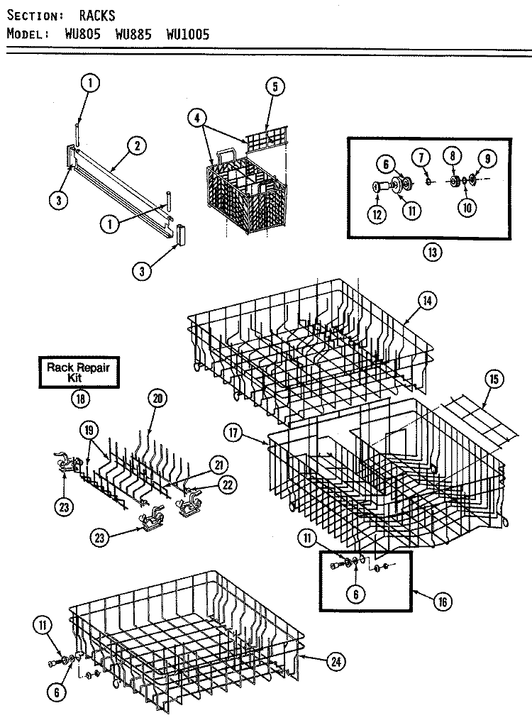 RACKS Diagram and Parts List for  Maytag Dishwasher
