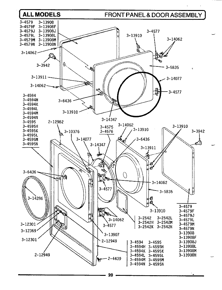 FRONT PANEL & DOOR ASSEMBLY Diagram and Parts List for  Maytag Dryer