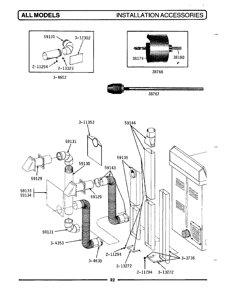 INSTALLATION ACCESSORIES Diagram and Parts List for  Maytag Dryer
