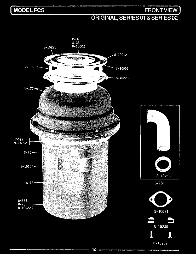 FRONT VIEW (FC5) Diagram and Parts List for  Maytag Food Waste Disposer