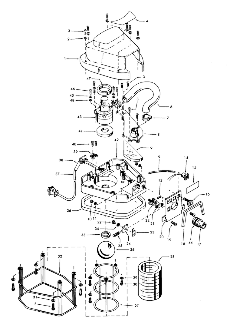 Motor Assembly, Mainbody Diagram and Parts List for  Hoover Carpet Cleaner