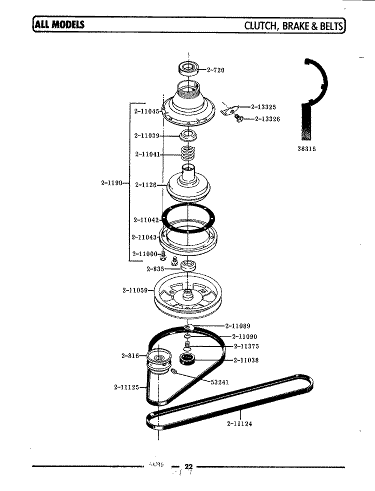CLUTCH, BRAKE & BELTS Diagram and Parts List for  Maytag Washer