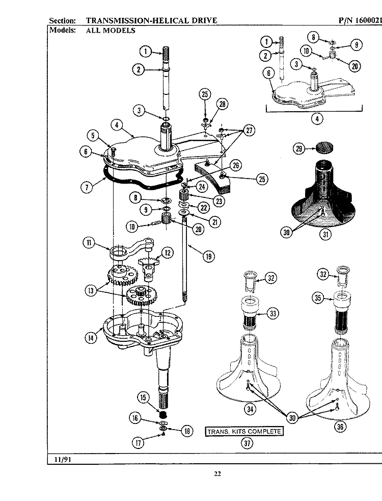 TRANSMISSION - HELICAL DRIVE Diagram and Parts List for  Maytag Washer