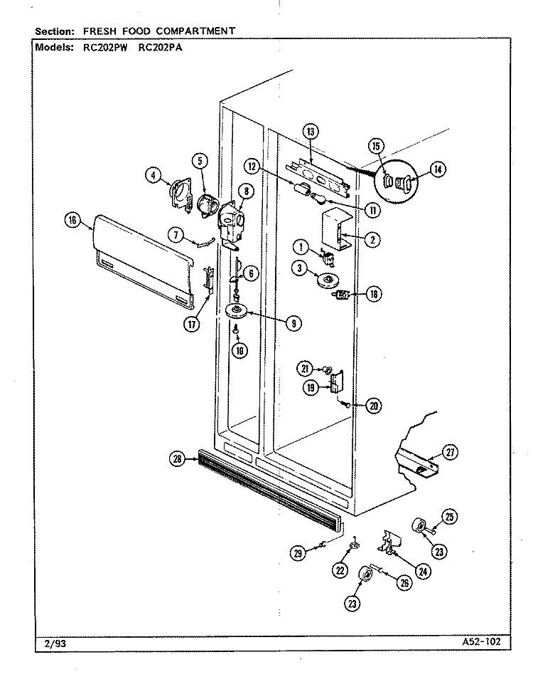 FRESH FOOD COMPARTMENT Diagram and Parts List for RC202PW DS08A Amana Refrigerator