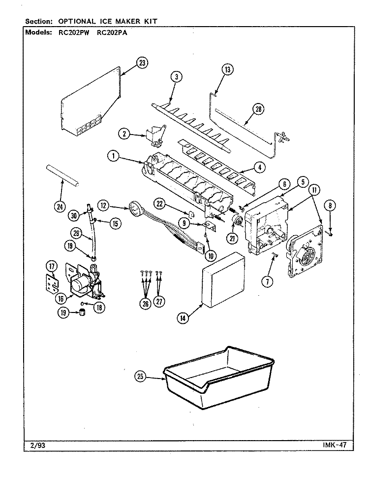 OPTIONAL ICE MAKER KIT Diagram and Parts List for RC202PW DS08A Amana Refrigerator