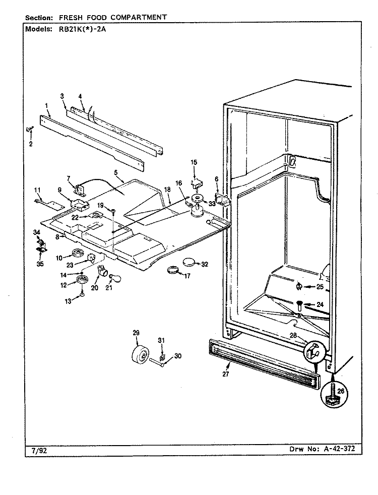 FRESH FOOD COMPARTMENT Diagram and Parts List for RB21KA-2A CG80A Amana Refrigerator