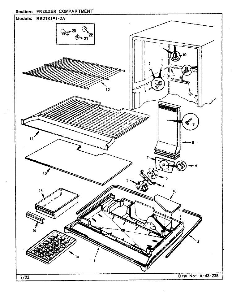 FREEZER COMPARTMENT Diagram and Parts List for RB21KA-2A CG80A Amana Refrigerator