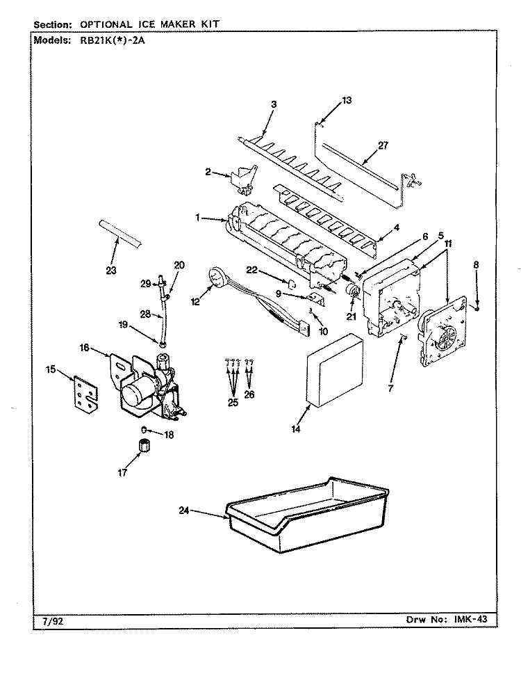 OPTIONAL ICE MAKER KIT Diagram and Parts List for RB21KA-2A CG80A Amana Refrigerator