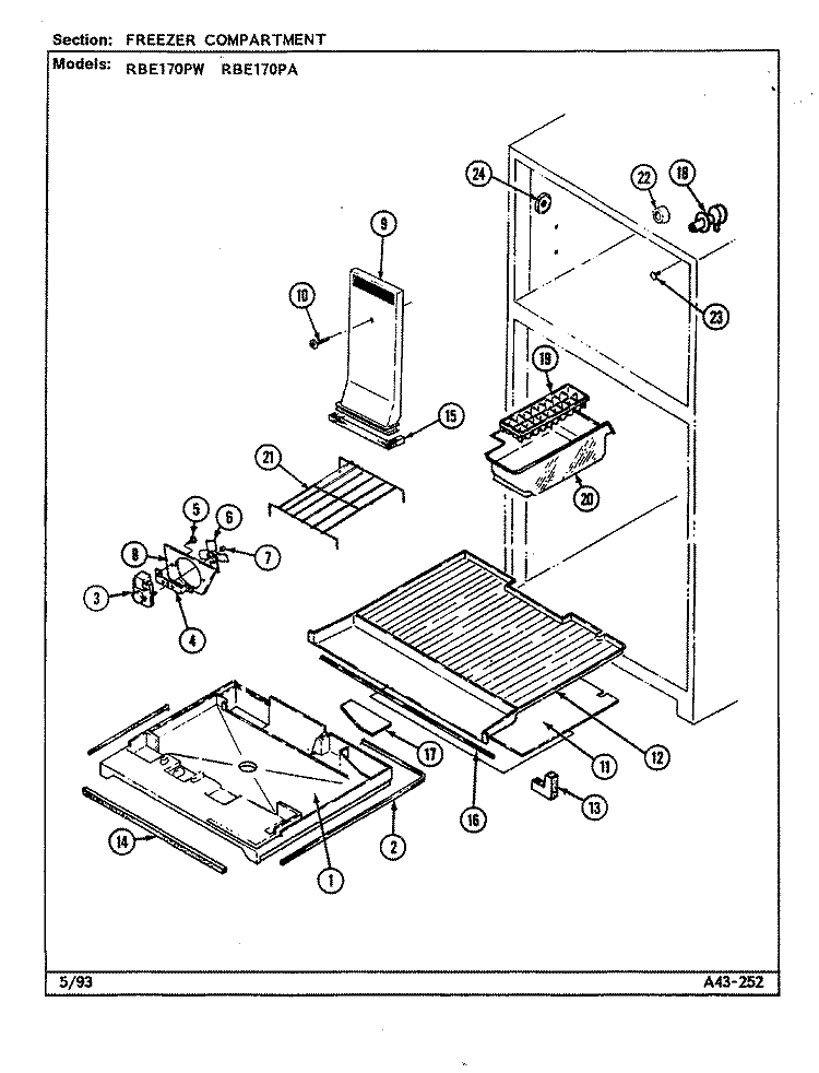 FREEZER COMPARTMENT Diagram and Parts List for RBE170PA DD32A Amana Refrigerator
