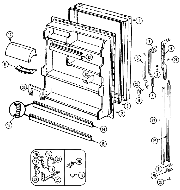 FRESH FOOD DOOR Diagram and Parts List for RB193TM  Amana Refrigerator
