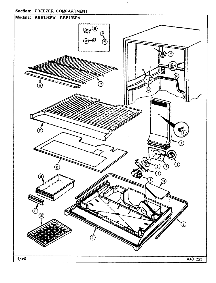 FREEZER COMPARTMENT Diagram and Parts List for RBE193PA DG63A Amana Refrigerator