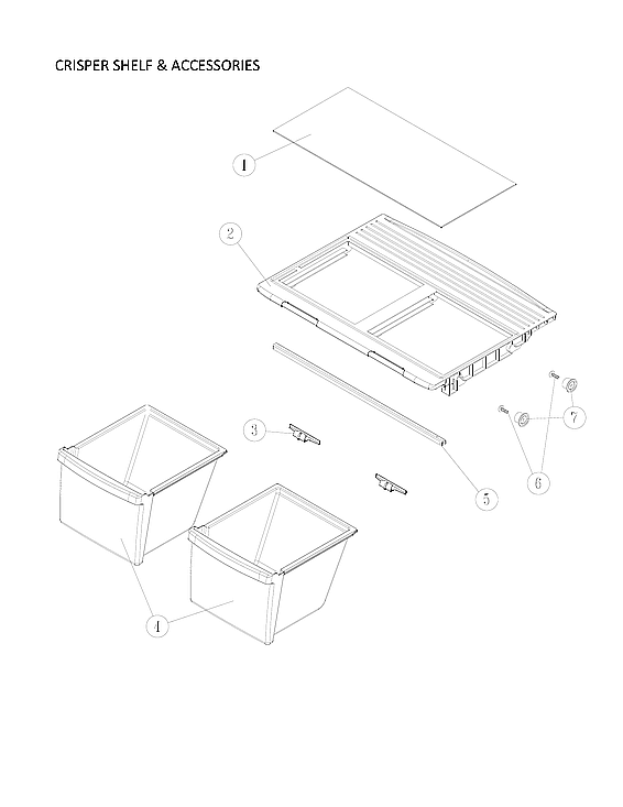 Crisper Shelf And Accessories Diagram and Parts List for 11160712911  Kenmore Refrigerator