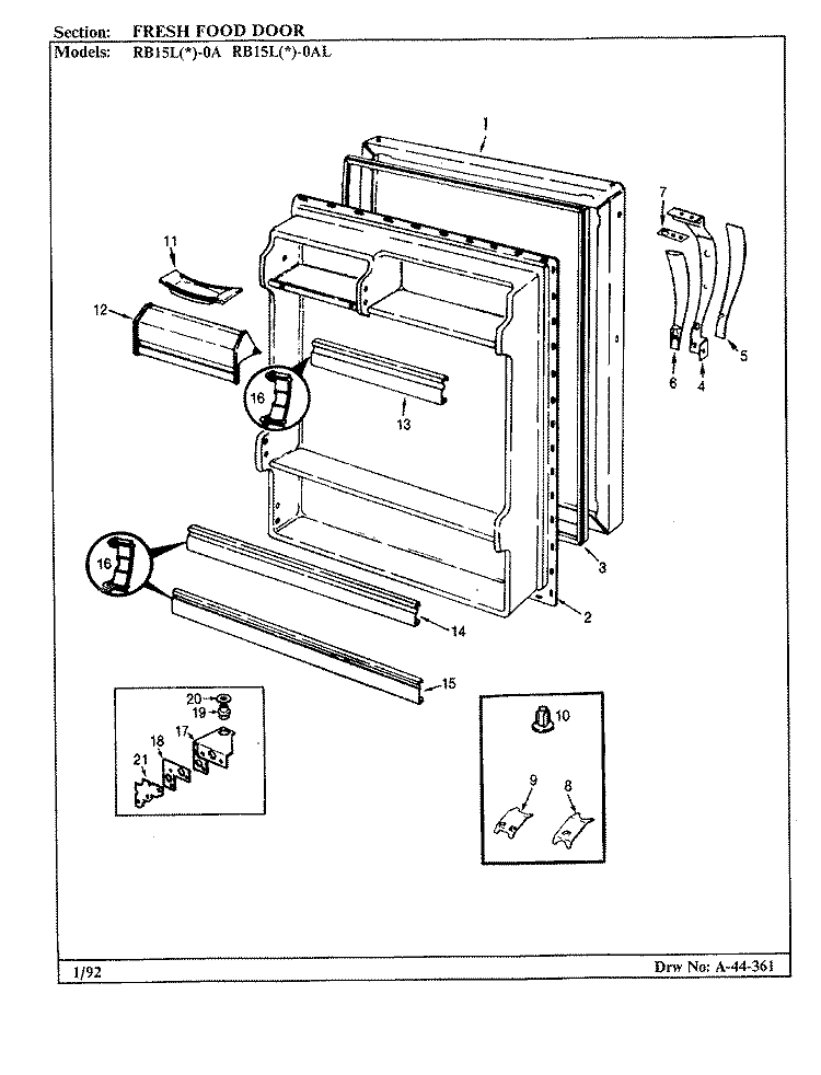FRESH FOOD DOOR Diagram and Parts List for RB15LA-0AL BG07E Amana Refrigerator