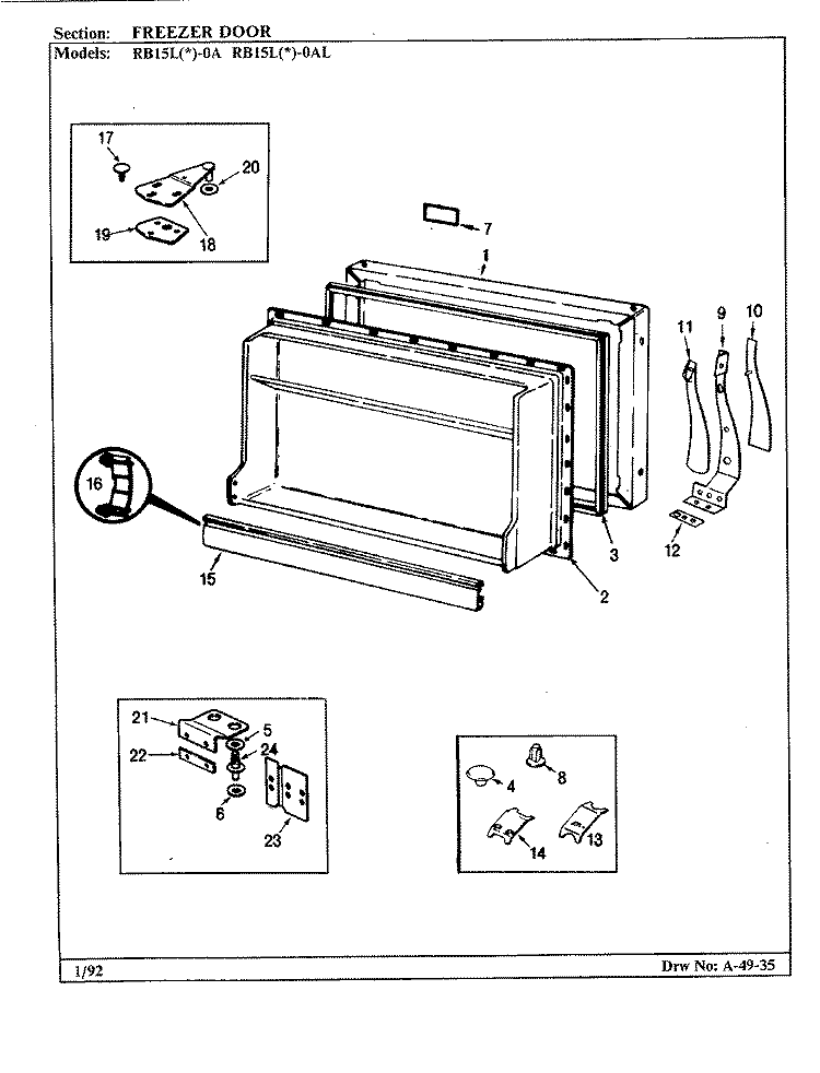 FREEZER DOOR Diagram and Parts List for RB15LA-0AL BG07E Amana Refrigerator