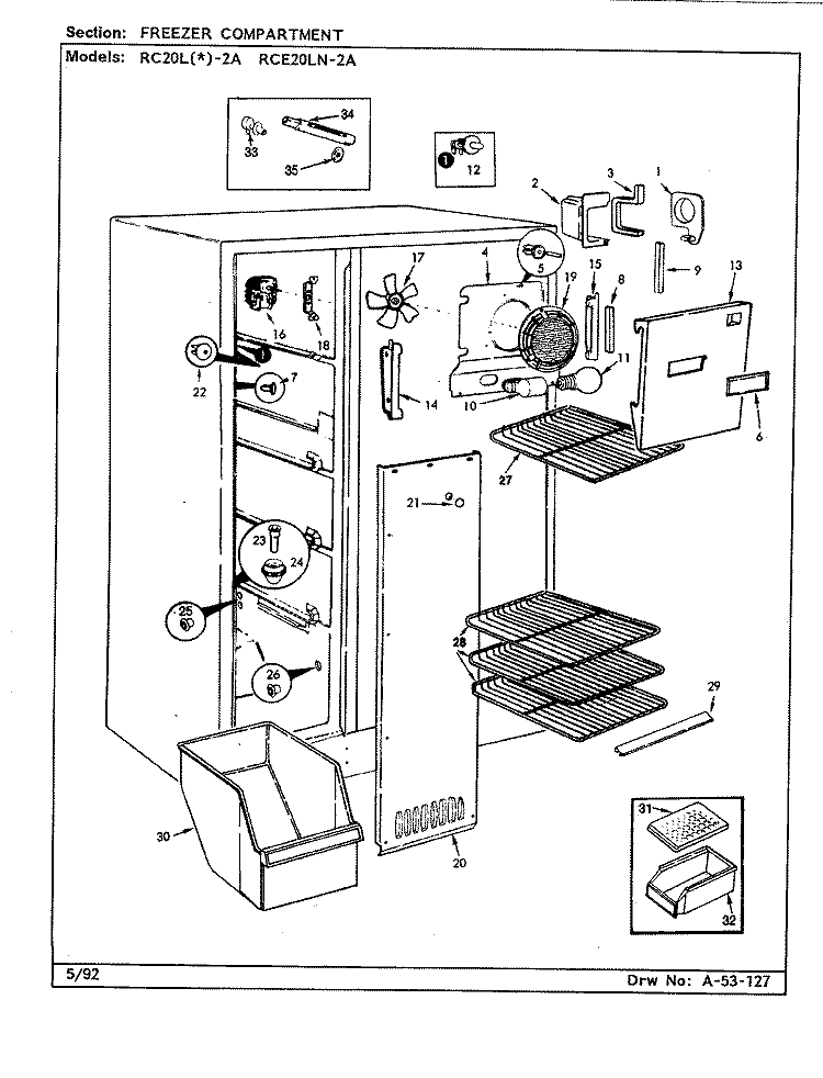FREEZER COMPARTMENT Diagram and Parts List for RC20LA-2A BS01G Amana Refrigerator