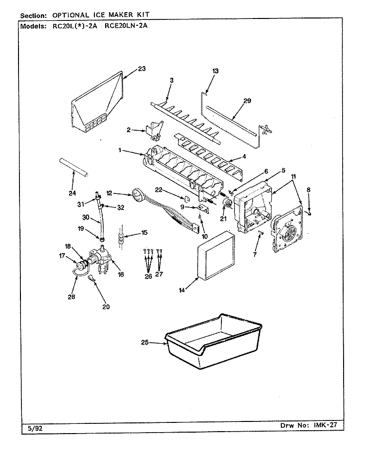 OPTIONAL ICE MAKER KIT Diagram and Parts List for RC20LA-2A BS01G Amana Refrigerator
