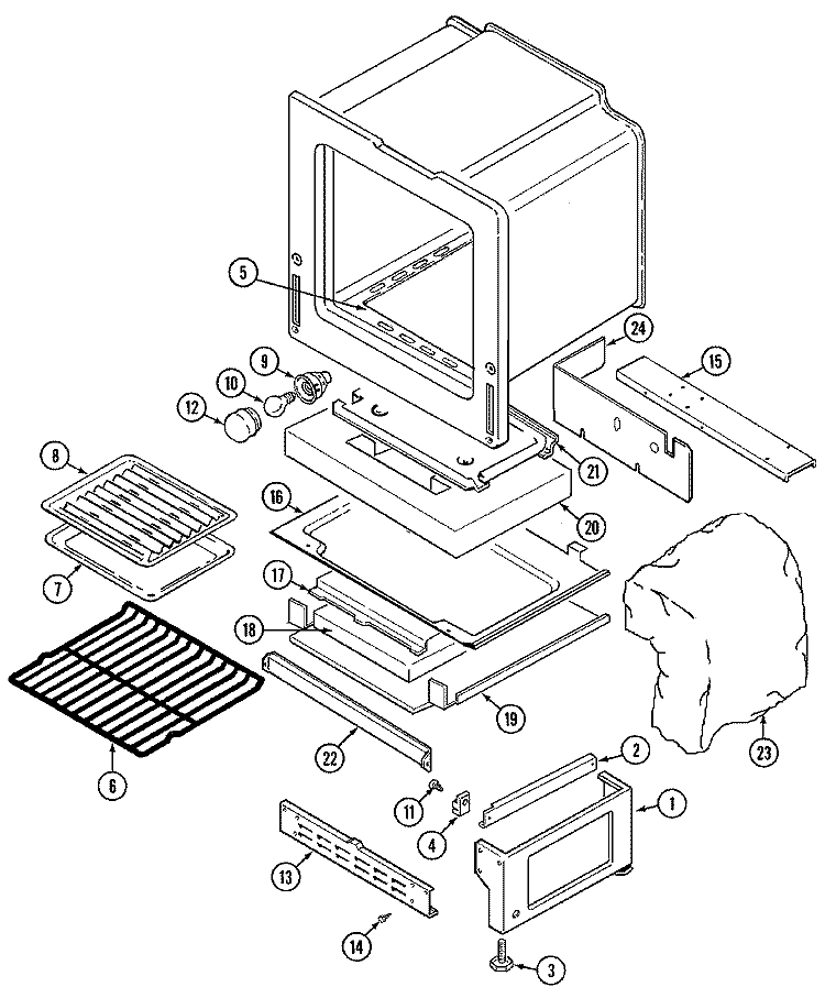 OVEN / BASE Diagram and Parts List for  Magic Chef Range