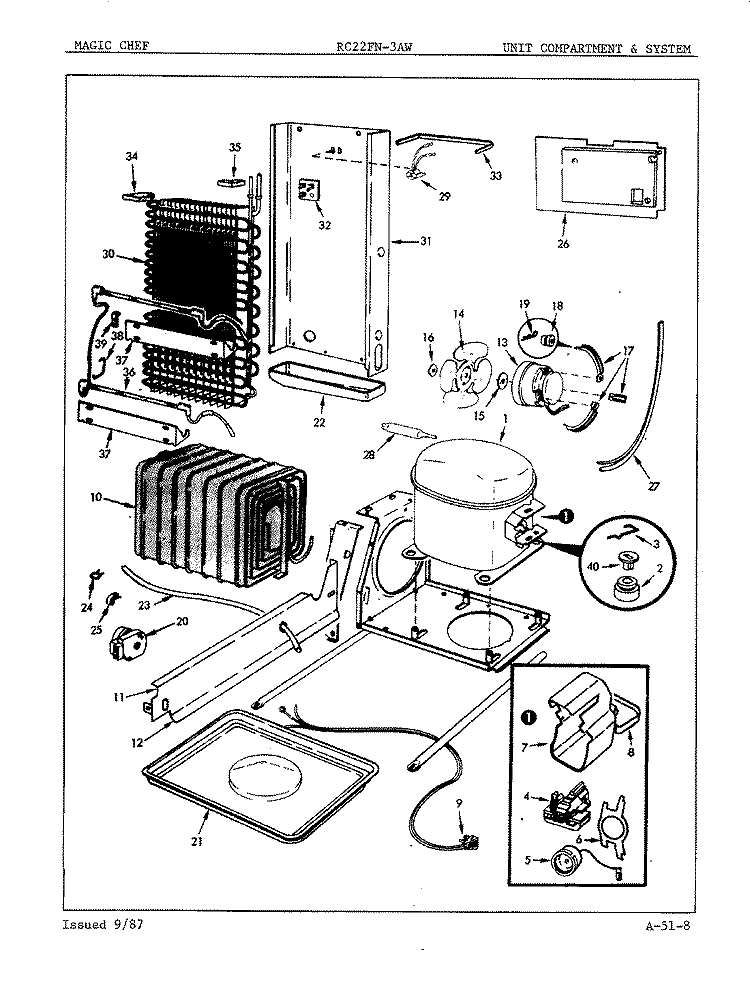 UNIT COMPARTMENT Diagram and Parts List for RC22FY-3AW 5N57A Amana Refrigerator
