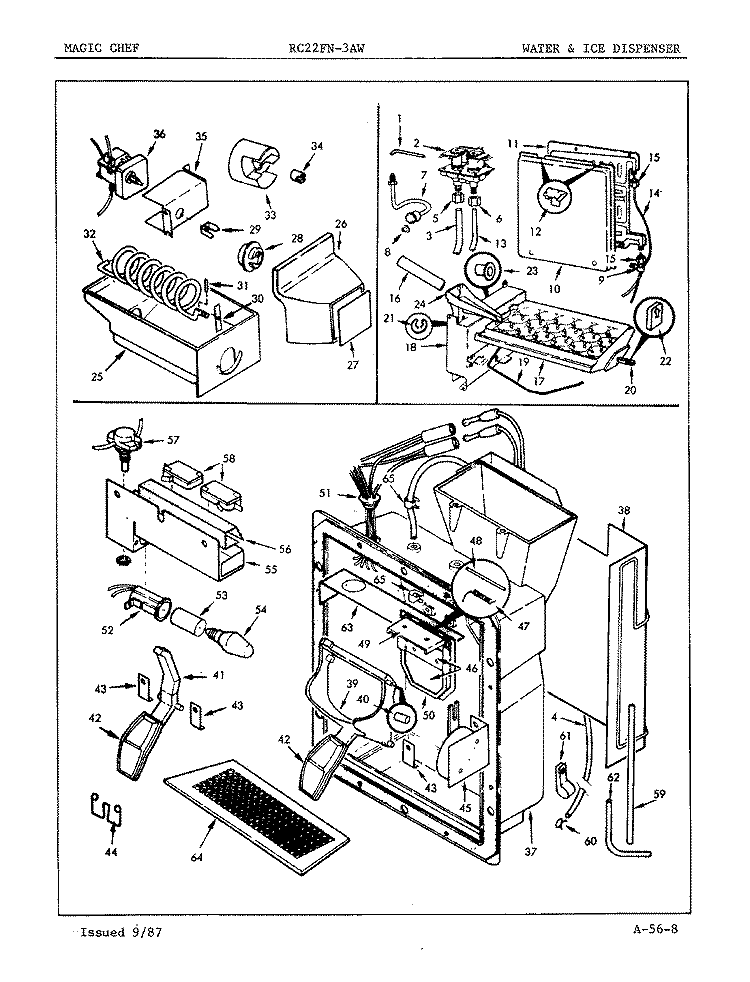 WATER & ICE DISPENSER Diagram and Parts List for RC22FY-3AW 5N57A Amana Refrigerator