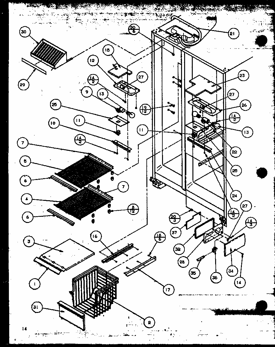 Freezer Shelving And Refrigerator Light (sbi20mw/p1120102ww) Diagram and Parts List for SBI20M-P1120202W  Amana Refrigerator