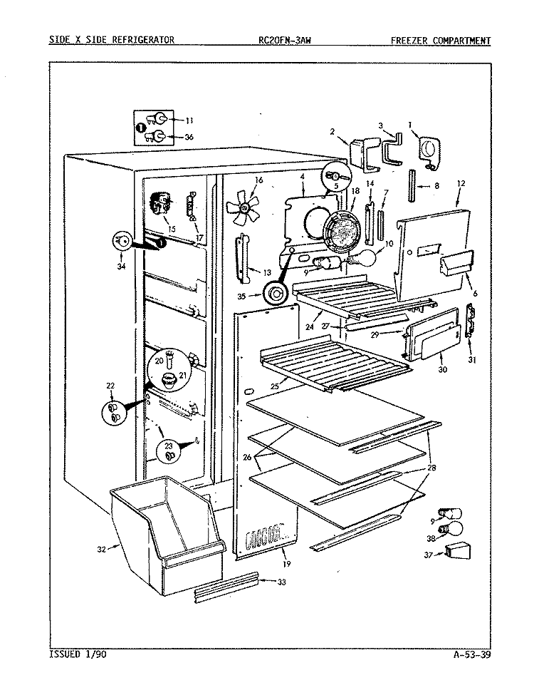 FREEZER COMPARTMENT Diagram and Parts List for RC20FN-3AW 8N73A Amana Refrigerator