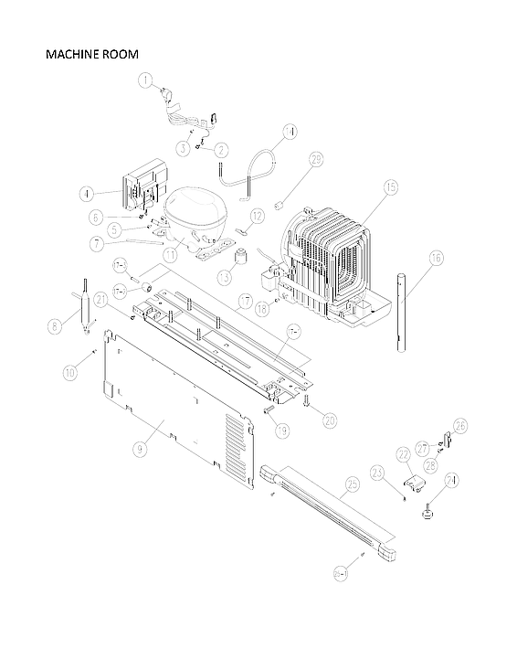 Machine Room Parts Diagram and Parts List for 11160712911  Kenmore Refrigerator