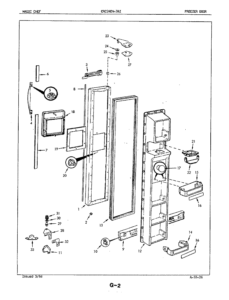 FREEZER DOOR Diagram and Parts List for CRC24EA-3AI 5M75B Amana Refrigerator