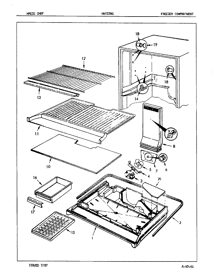 FREEZER COMPARTMENT Diagram and Parts List for NNT238GA 7D58A Maytag Refrigerator