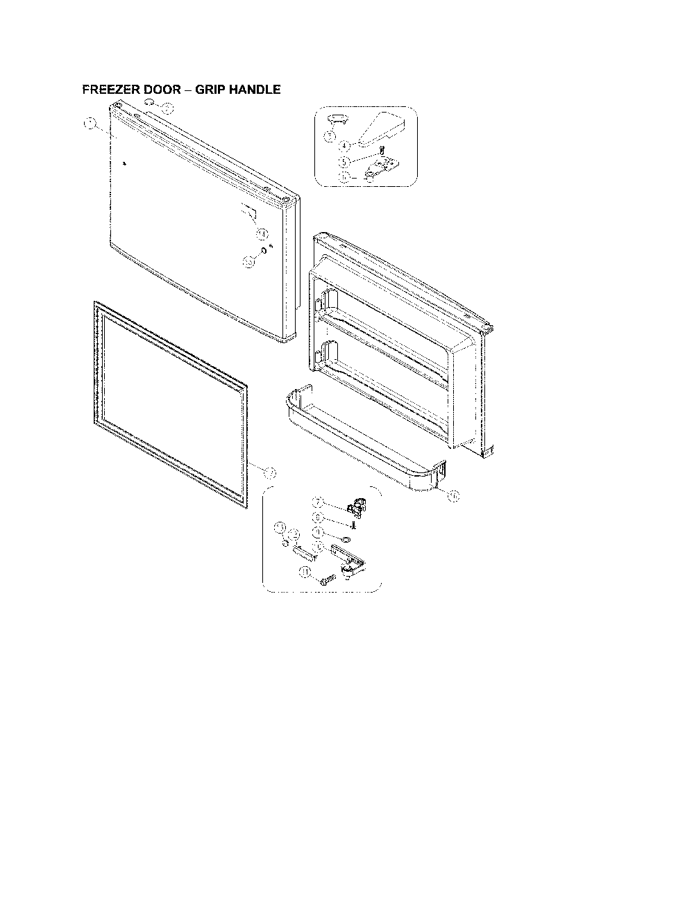 Freezer Door - Grip Handle Diagram and Parts List for 11170712910  Kenmore Refrigerator