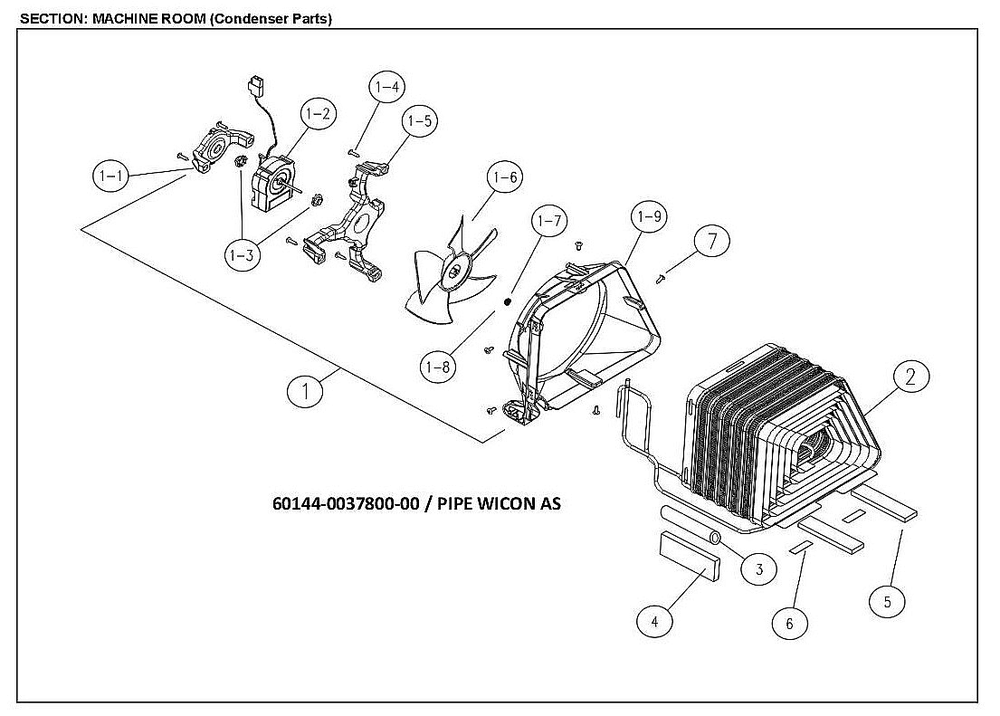 Machine Room Condenser Diagram and Parts List for 11161212615  Kenmore Refrigerator