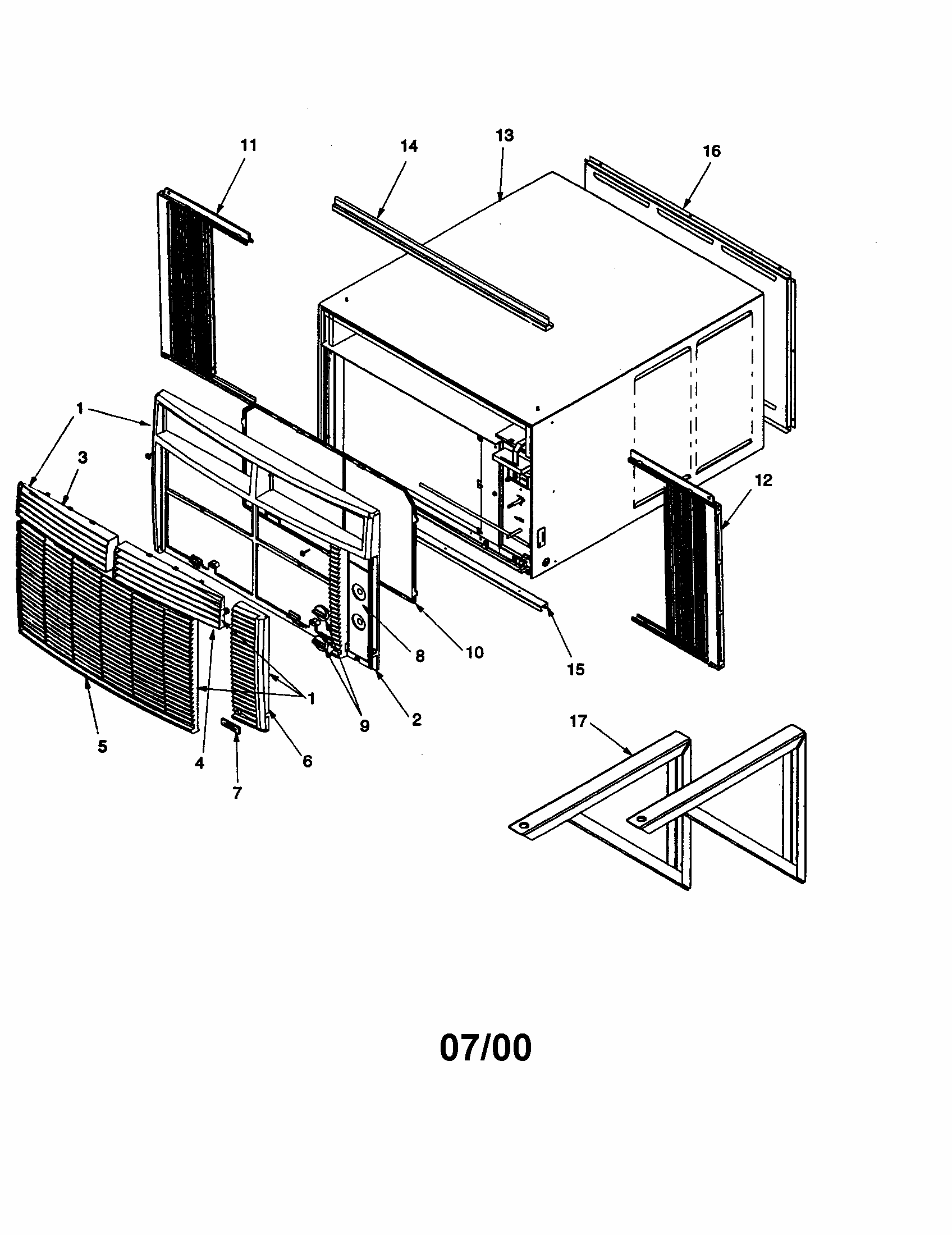 Outer Case Assembly Diagram and Parts List for RE14010C2D REV C Amana Air Conditioner
