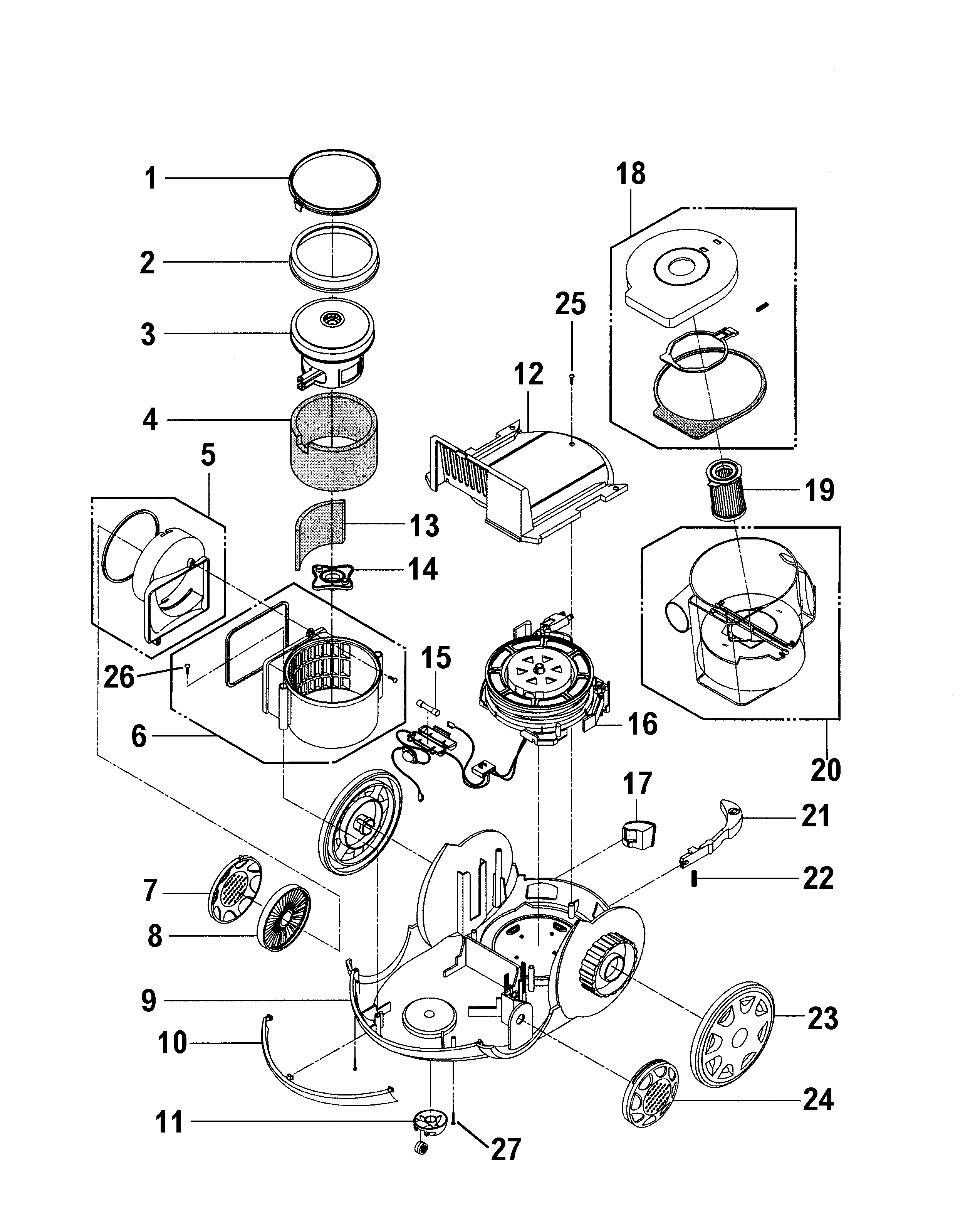 Cordreel, Mainhousing, Motor Diagram and Parts List for S3755-080  Hoover Canister Vacuum