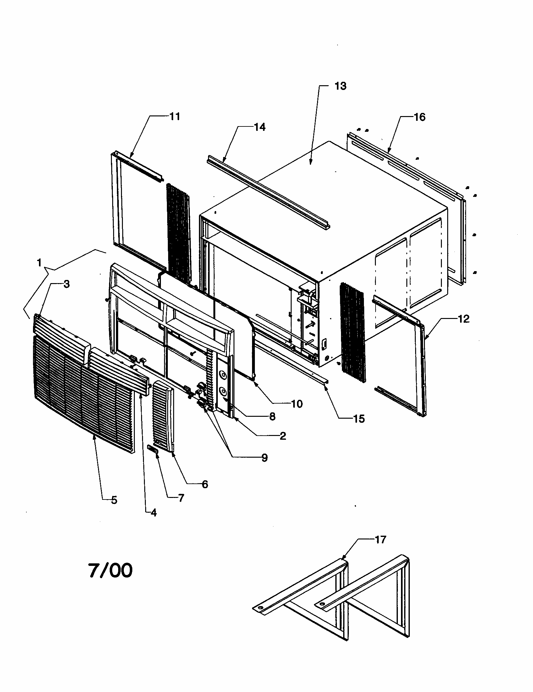 Outercase/curtains/front Assy Diagram and Parts List for RE18010C2D REV B Amana Air Conditioner