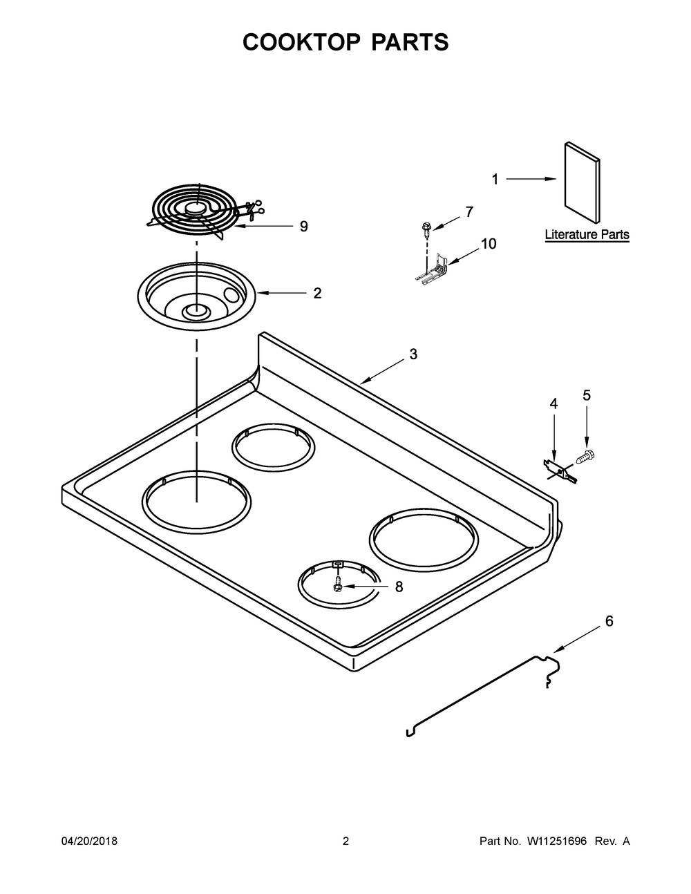 Cooktop Parts Diagram and Parts List for  Maytag Range