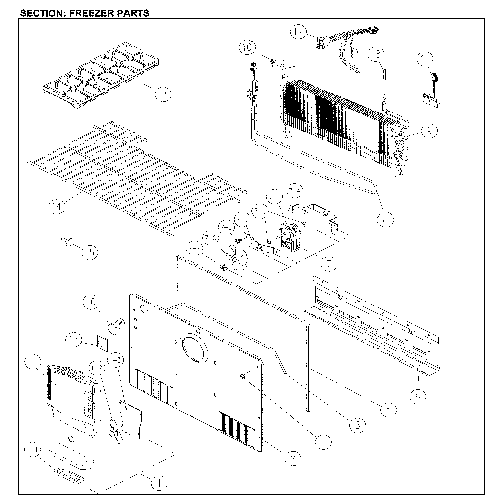 Freezer Parts Diagram and Parts List for 11161209713  Kenmore Refrigerator