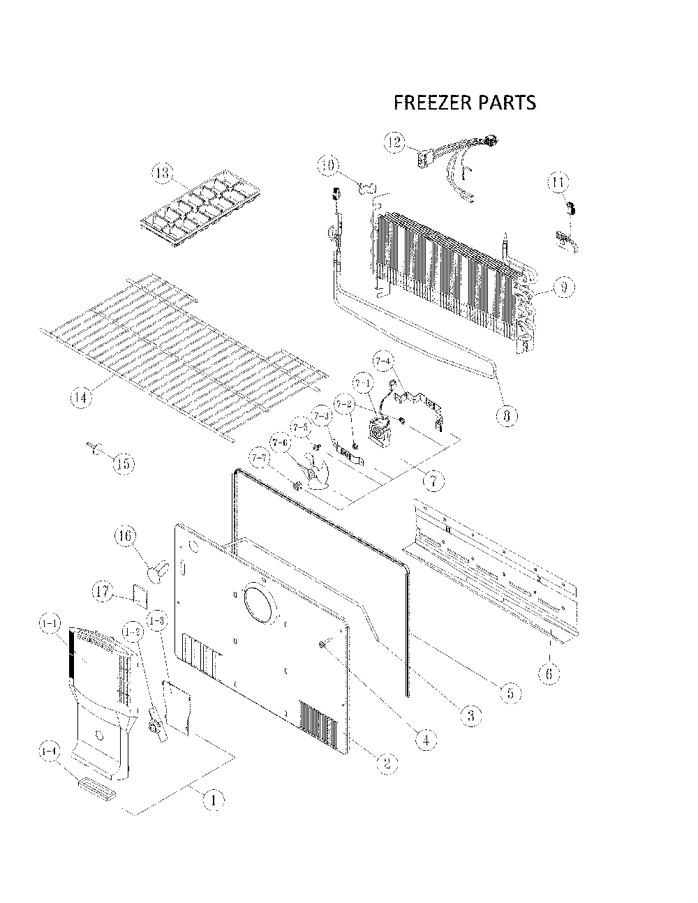Freezer Parts Diagram and Parts List for 11160512911  Kenmore Refrigerator