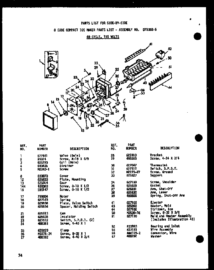 8 Cube Compact Ice Maker Diagram and Parts List for ESR17N-A-P60350-52WA  Amana Refrigerator