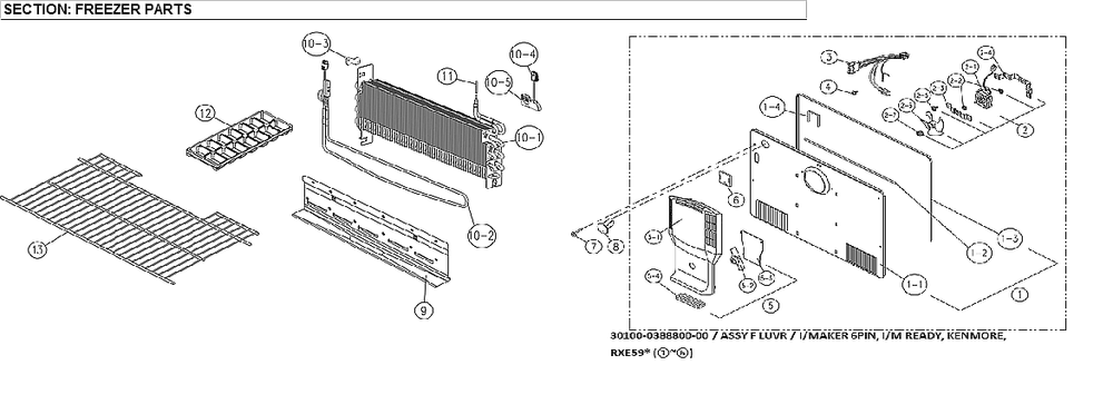 Freezer Parts Diagram and Parts List for 11171219615  Kenmore Refrigerator