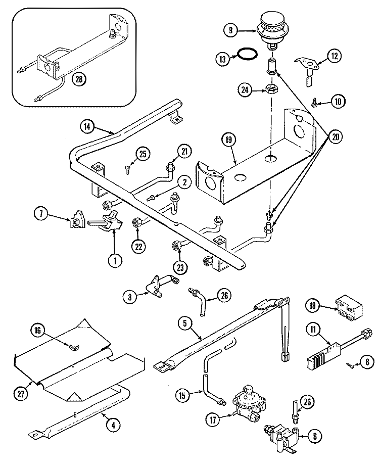 GAS CONTROLS Diagram and Parts List for  Magic Chef Range
