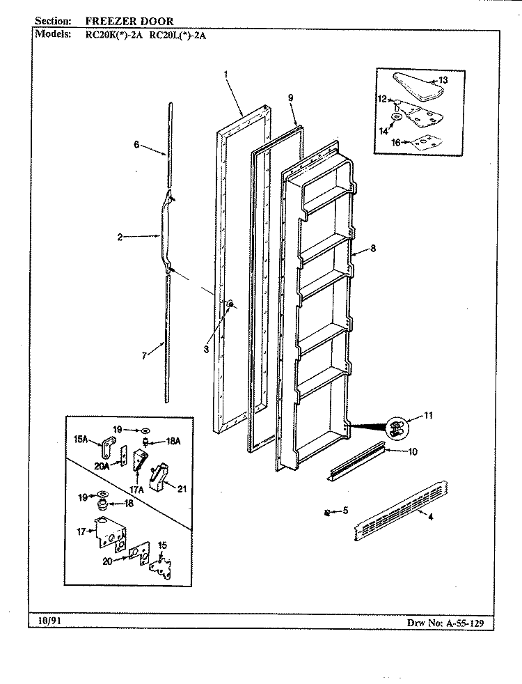 FREEZER DOOR Diagram and Parts List for RC20LA-2A BS01E Amana Refrigerator