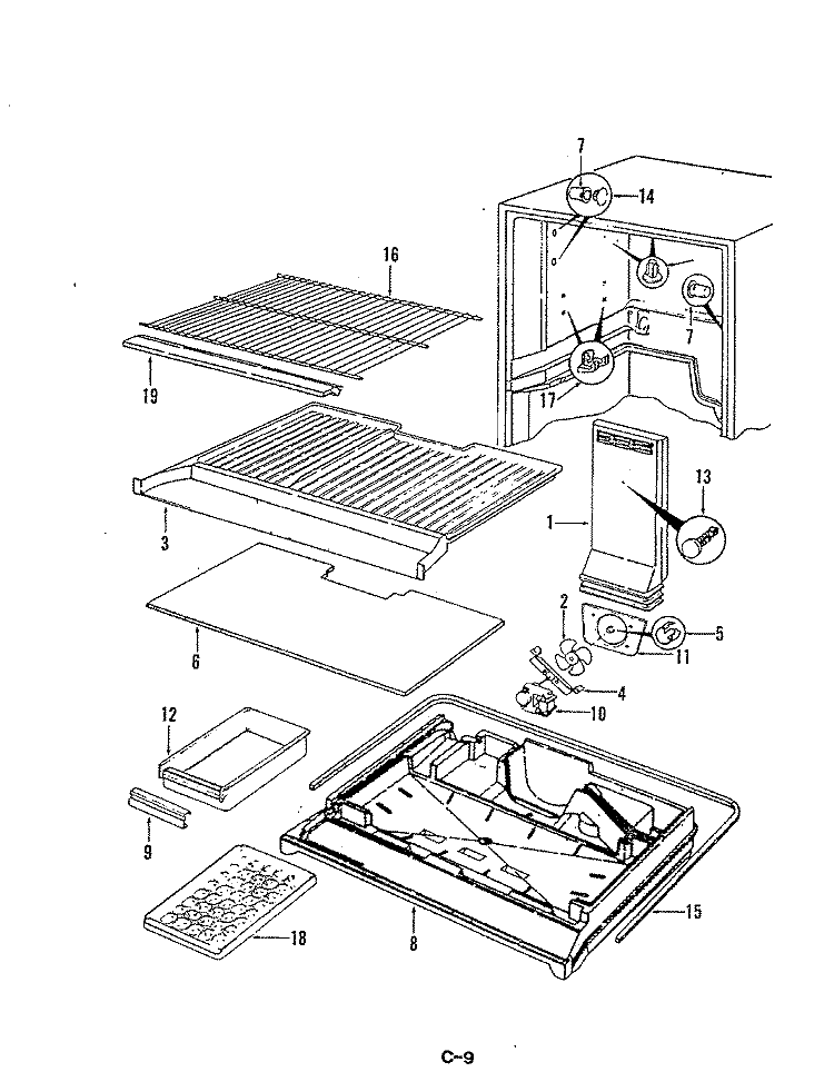 FREEZER COMPARTMENT Diagram and Parts List for RNB19EN-3A 5C78B Amana Refrigerator