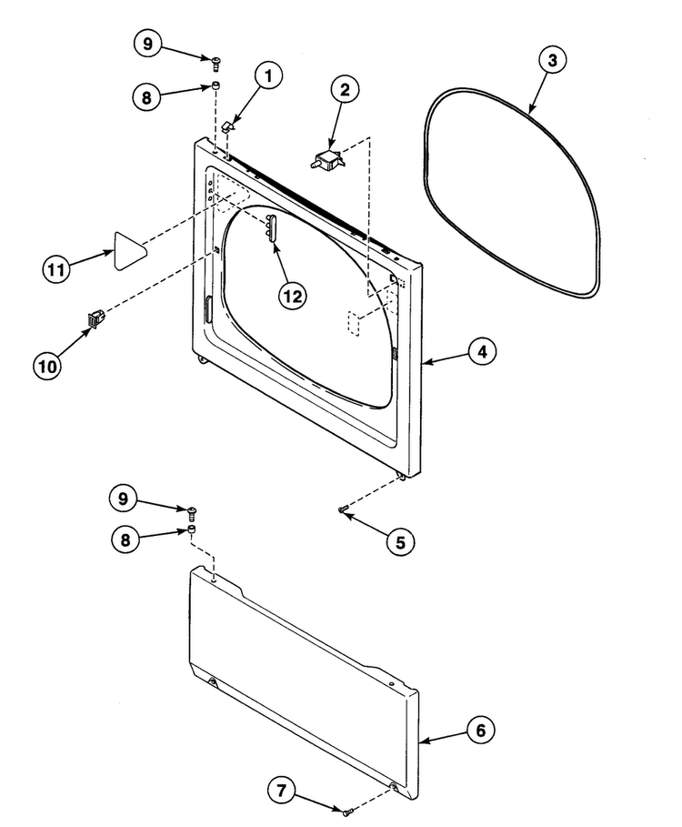 Front Panel Diagram and Parts List for  Speed Queen Dryer