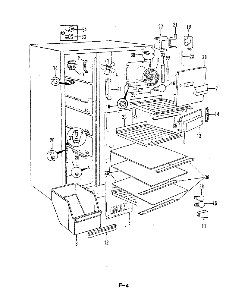 FREEZER COMPARTMENT Diagram and Parts List for RND24EY-3A 5M69B Amana Refrigerator